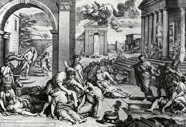 depiction of the impact of Black Plague on human life in Europe in mid-14th century