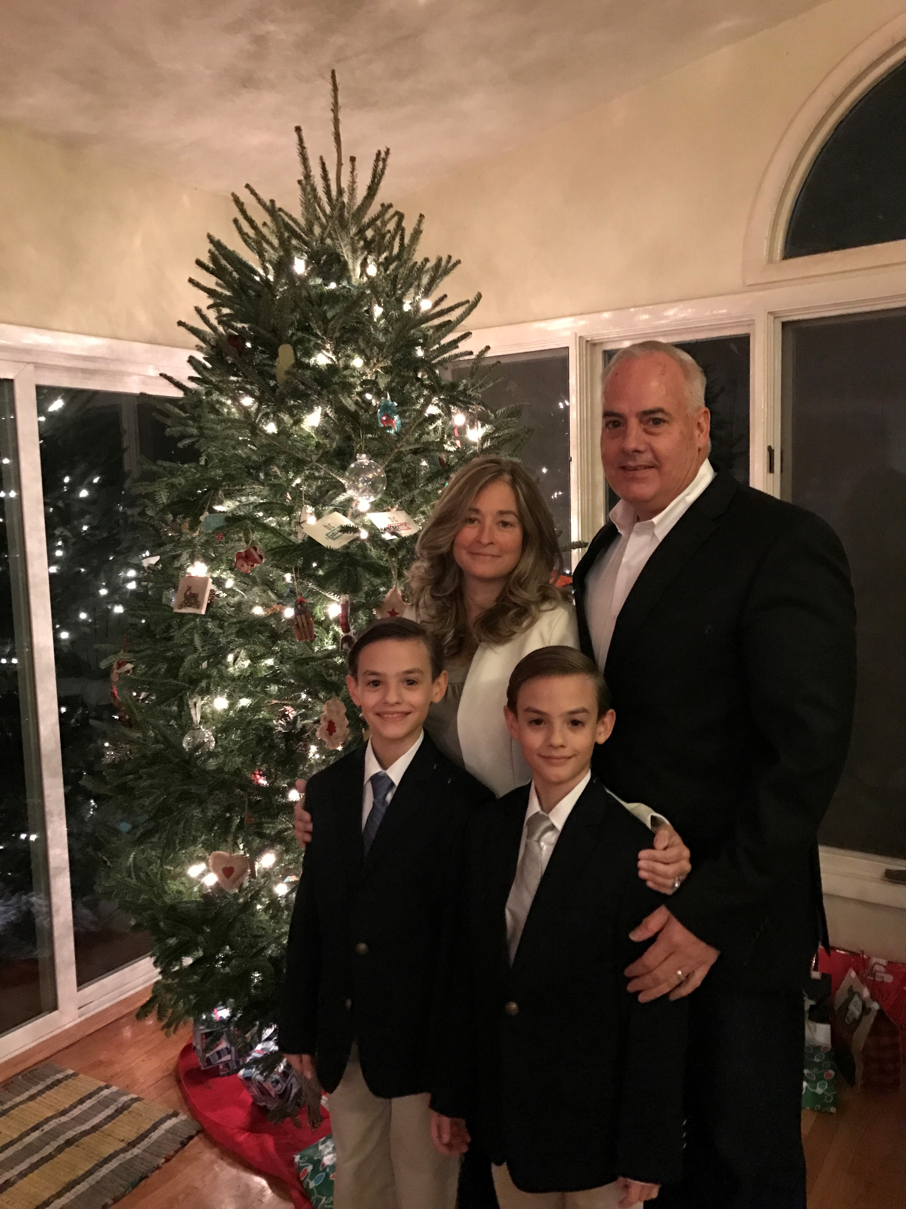 Carla Liddy with her husband, Jim and sons Max, left, and Will. Christmas 2016