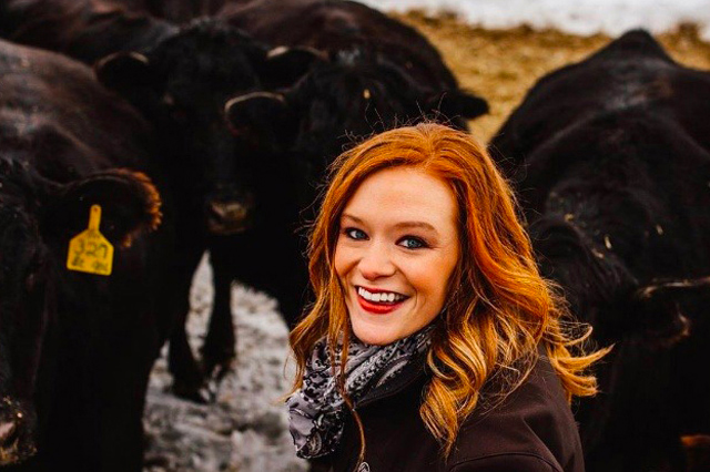 The Vital Science podcast episode 07 logo is a photo of a smiling Jaci with a herd of angus cows.
