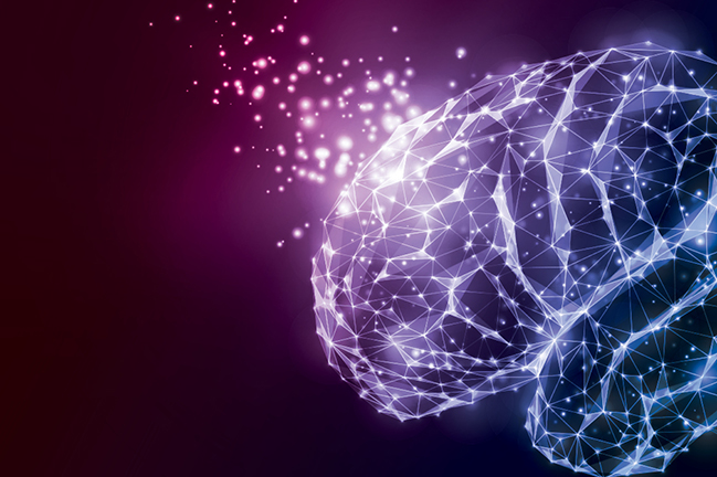 Conceptual illustration of a brain over laid with vital science colors.