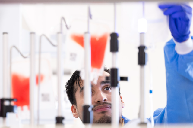 male technician working with leukopaks