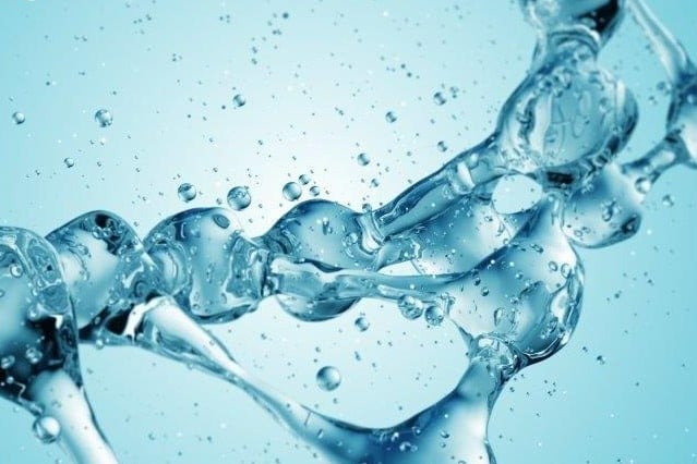 Image of water droplets in the shape of DNA.