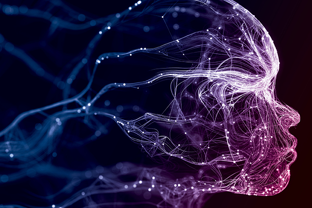 Abstract image of a profile made from neurons in Vital Science colors.