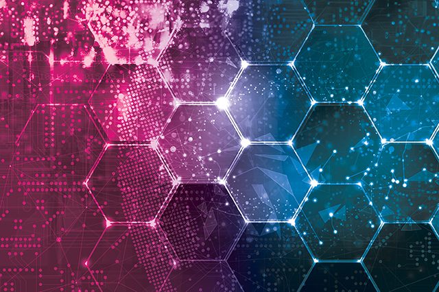 Illustration of cells overlaid with vital science colors.