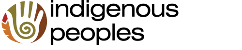 Logo for the Indigenous Peoples ERG shows a hand print with a swirl and a feather with the words Indigenous Peoples stacked.