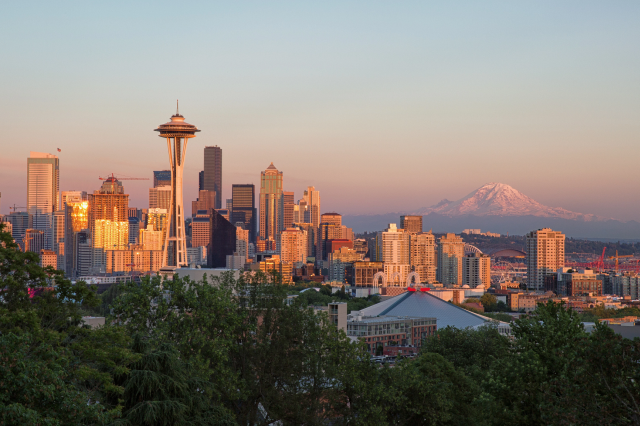 Downtown Seattle Washington skyline at twilight