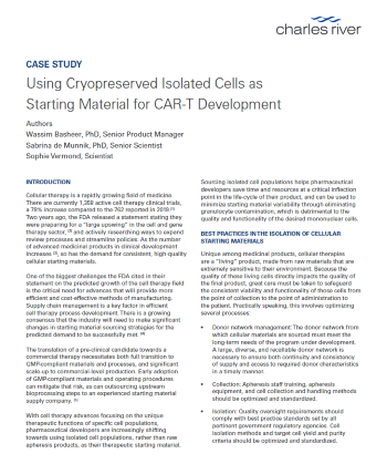 Screenshot of the case study cover of Using Cryopreserved Isolated Cells as Starting Material for CAR-T Development.