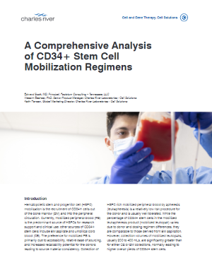 Screenshot of the white paper titled A Comprehensive Analysis of CD34+ Stem Cell Mobilization Regimens.