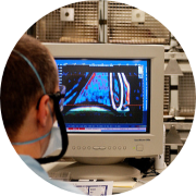 Image of scientist looking at data for our Muskoskeletal pharmacology studies on a computer.