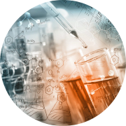 Researcher dropping the clear reagent into test tube with periodic table and chemical equations background, for reaction testing in chemical laboratory.