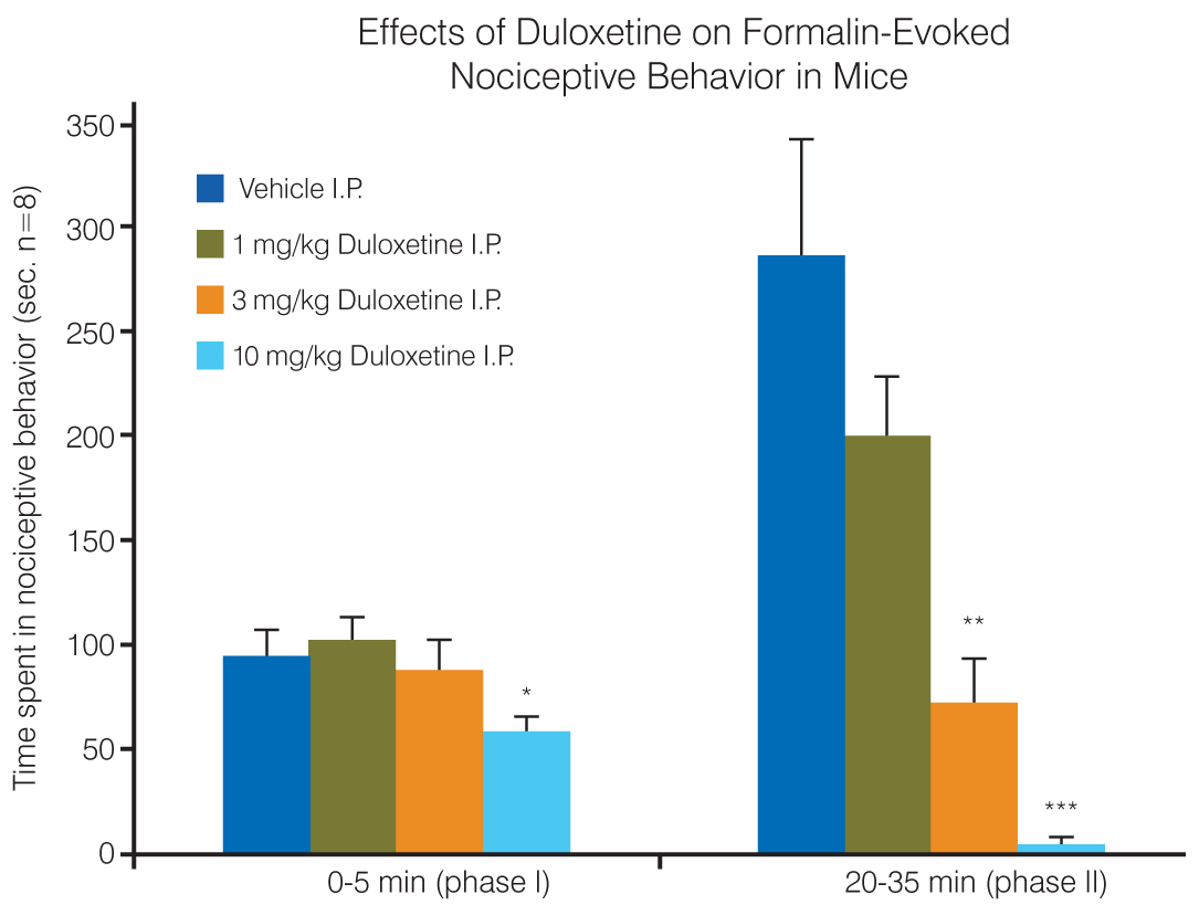 charts of effects of Duloxetine on formalin-evoked nociceptive behavior in mice