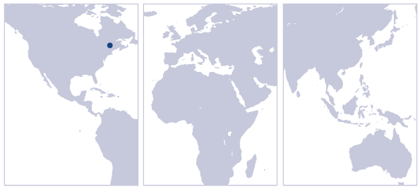 map of the world with a dot over Sherbrooke, Canada