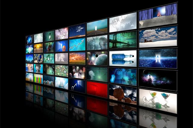 Television screens displaying videos