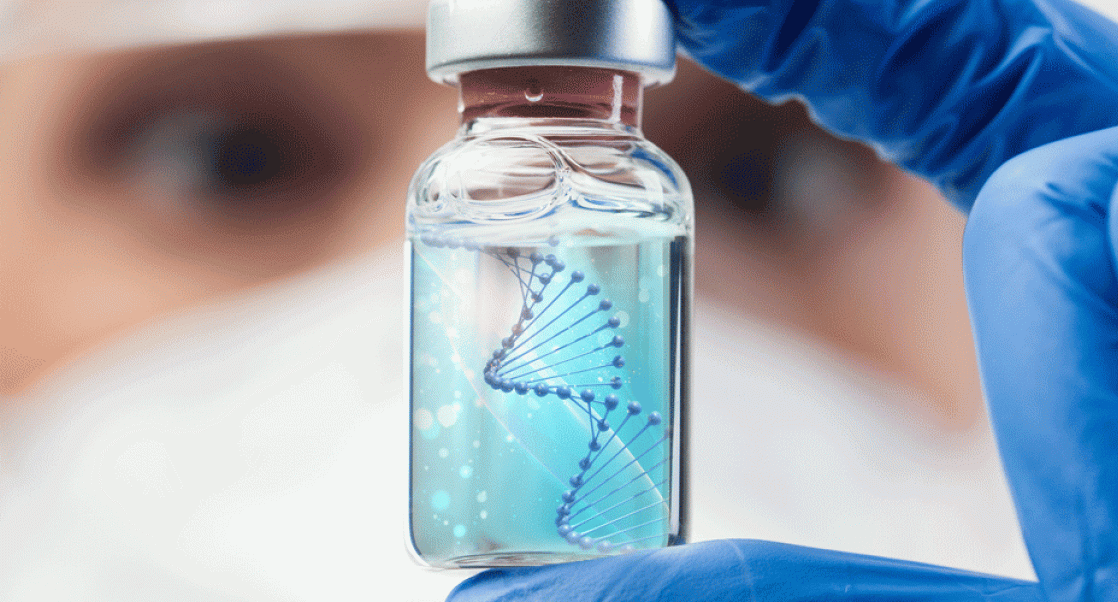 Researcher holding a vial with DNA sequence in it
