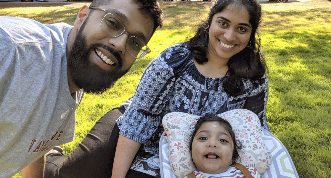 Sanath Ramesh and Ramya Ramaswamy with their son, Raghav