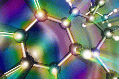 Chemical formula with a psychedelic backdrop