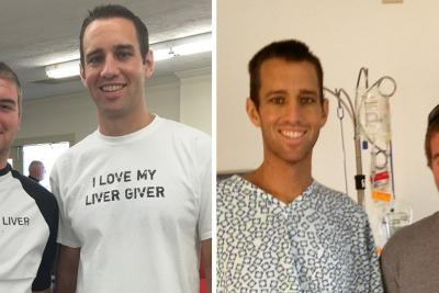 Eric Stitzlein and brother-in-law before and after liver transplant as part of Eric’s treatment for primary sclerosing cholangitis