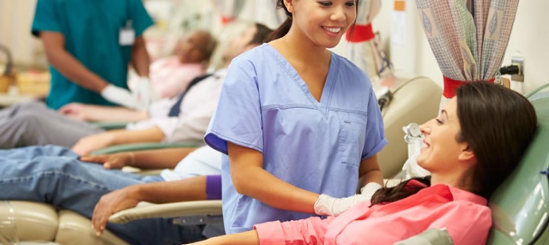 A patient donates cellular material to a donor bank.